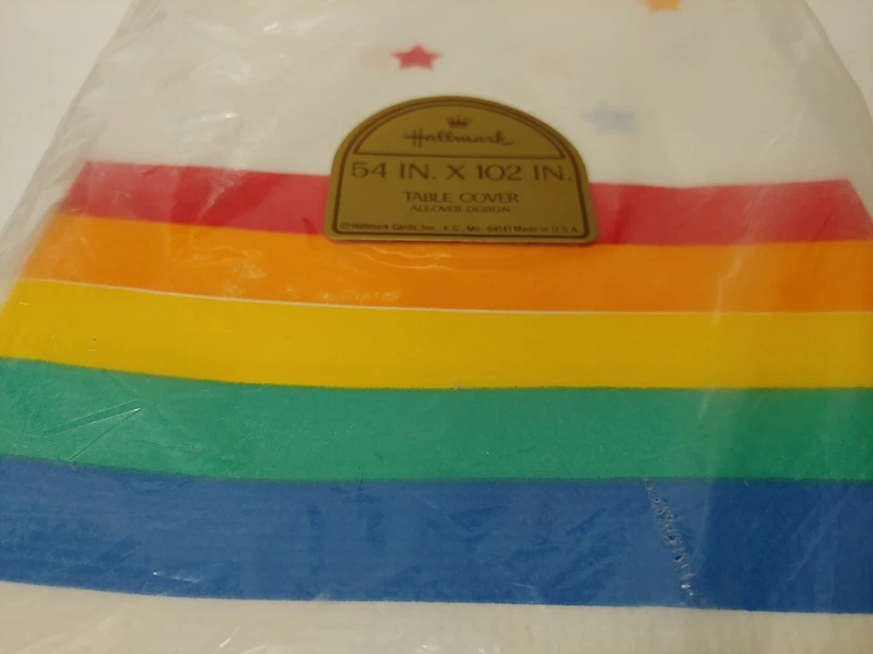 Vtg Hallmark Rainbow & Stars Table Cover All Over Design 54"x 102" made in USA - Image 2 of 4