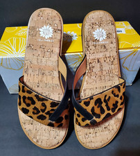 Women's Yellow Box Real Fur Flip Flop Slippers Brown Black - Sz 7.5M NIB