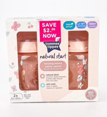 Tommee Tippee Natural Start 2 Bottles 9oz Leak Proof 0 months Up Bunny Butterfly