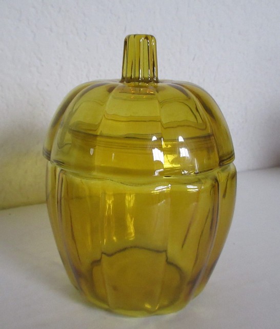 Small Amber Glass Pumpkin Jar Lidded Candy Jar | eBay