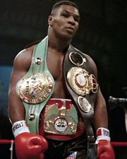 MIKE TYSON 8X10 PHOTO BOXING PICTURE WITH BELTS