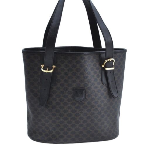 Authentic CELINE Macadam Blason Pattern Hand Bag Purse PVC Leather Black 8671H - Picture 1 of 24