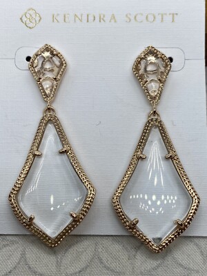 Kendra Scott Alexa rose gold tone stud drop clear earrings