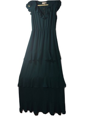 wayf green dress Womens Maxi Size Medium Ruffled Teal with V-Neck #A-line
