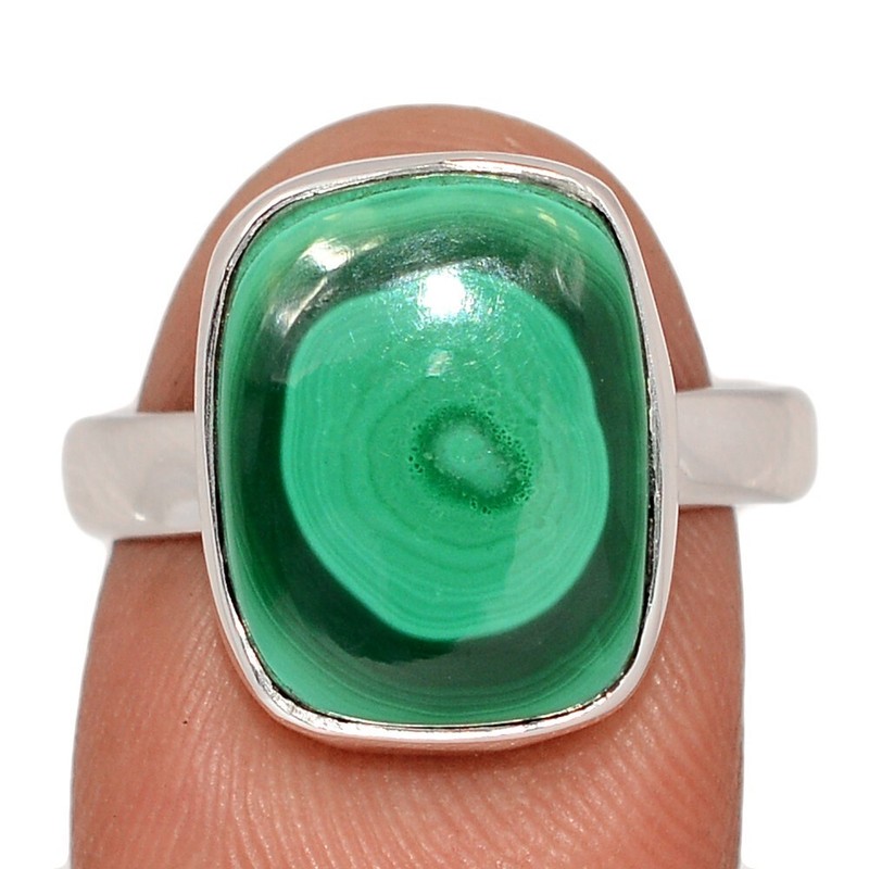 Natural Bulls Eye Malachite - Congo 925 Sterling Silver Ring Jewelry s.9 CR70043
