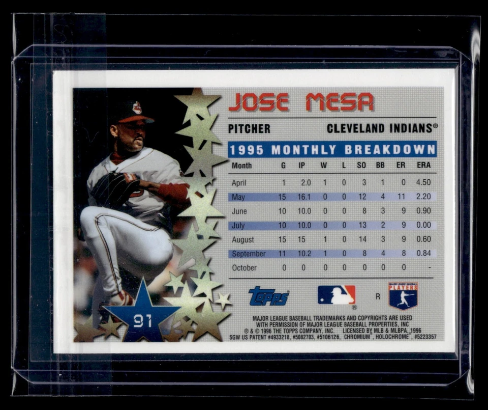 1996 Topps Chrome Refractor #91 Jose Mesa Indians Star Power *¡Conjunto icónico!* EXMT Foto 2 de 2