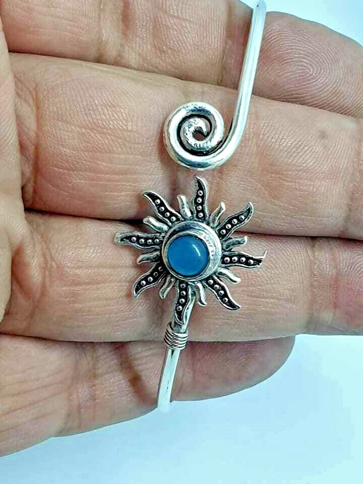 Brazalete Brazalete Chapado en Plata 925 Azul Ónix Diseño Remolino Sol Ajuste Ajustable Foto 2 de 3