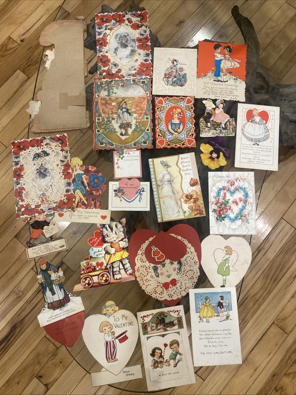 Huge Lot Of Antique Vintage Valentine’s Day Cards -  1920s & Up