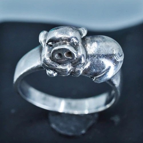 Size 9.25, vintage southwestern Sterling 925 silver handmade ring, pig band