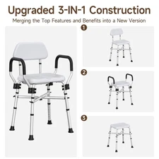 WAYES Padded Shower Chair 350lbs with Back Bath Bench Seat Stool Arms Adjustable