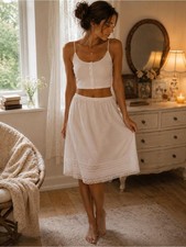Vintage Deena Cream/Ivory Half Slip Lace Trim Cottagecore Prairie Size Small