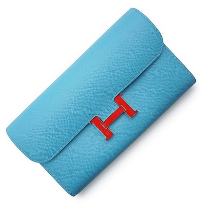 HERMES Constance Long Epsom calfskin, Bleu Du Nord & Rouge De Coeur Wallet