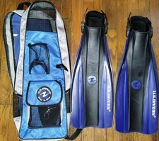Body Glove Snorkeling Flippers Fins Size 9-13 ML-XL Blue With Travel Bag Divers
