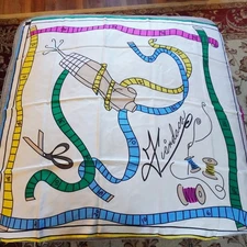 Fiandaca Silk Scarf Large Sewing Theme Mannequin Scissors Thread Spools Print