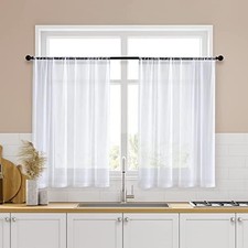 White Sheer Curtains 36 inch Length 2 Panels Kitchen Tier Short Curtains