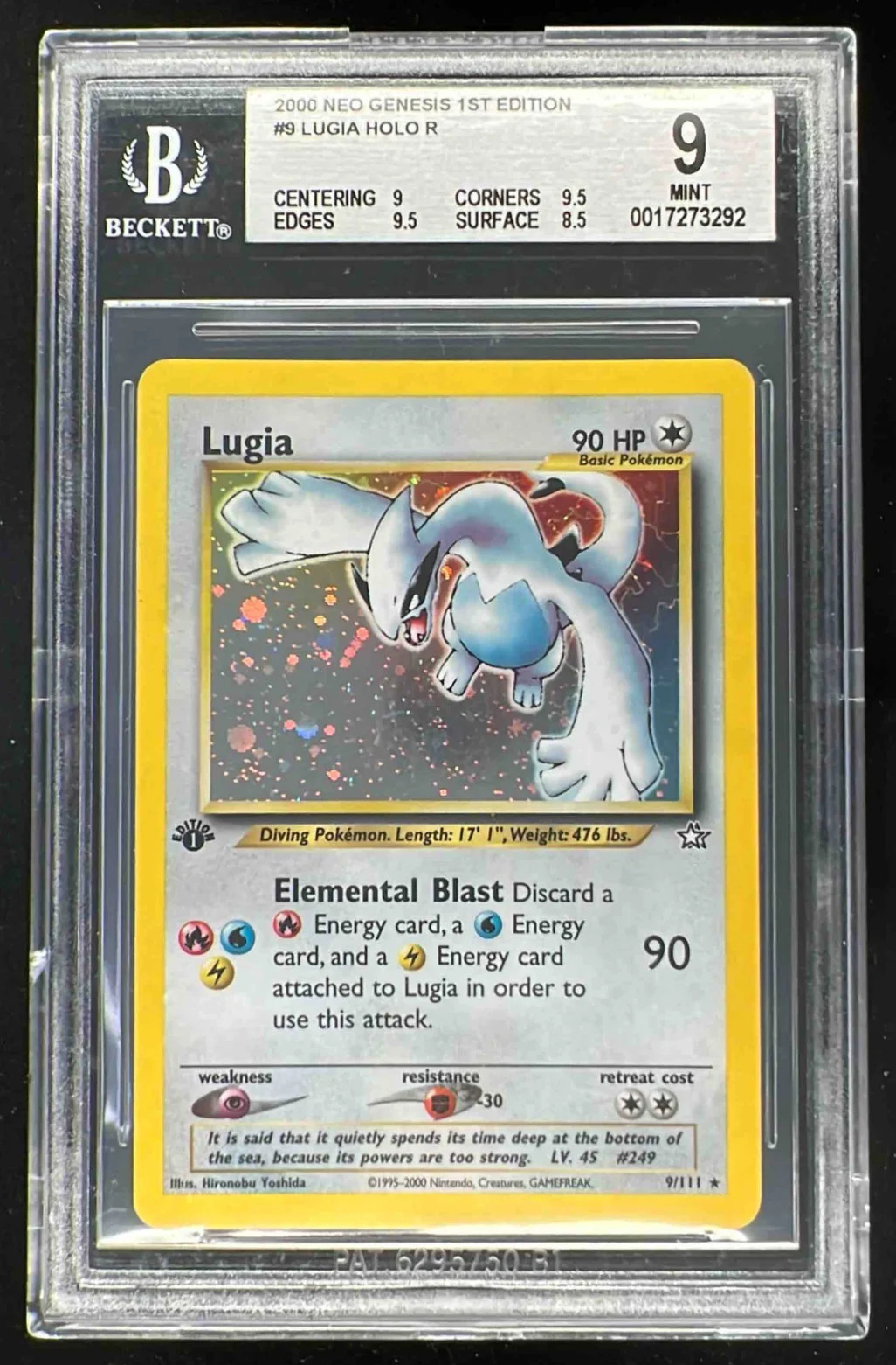 2000 Pokemon Neo Genesis 1st Edition #9/111 Lugia Holo BGS 9
