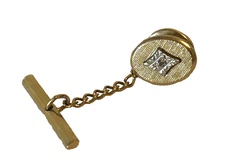 Vintage Artisan 1/20 12k GF Oval Tie Tack W/Center Diamond Stud Accent 1/2"