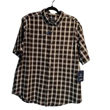 George NWT Size XL Short Sleeve Button Down Plaid Black Business Casual