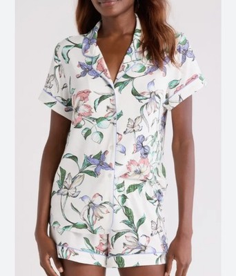 New Nordstrom Women's White Floral Moonlight Eco Pajama Top Shorts Set Large