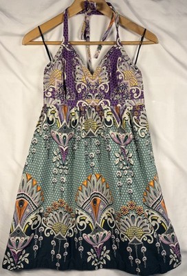 Express Dress Women's Cotton Halter Style A Line Boho Gypsy Hippie Unique Y2k 4 
