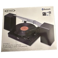 Jensen JTA-315 Bluetooth 3-Speed Belt-Drive Turntable w/ Speakers, Black
