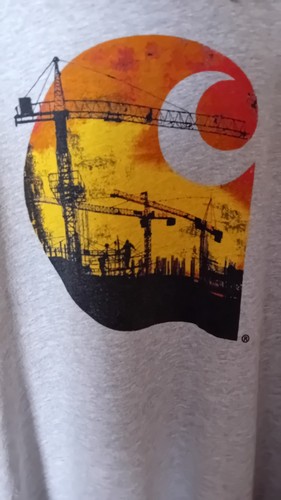 Carhartt Maddock T Shirt XL Grey Relaxed Fit Sunset Over Docks Graphic Print - Picture 6 of 15