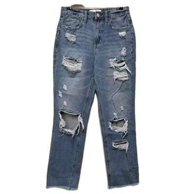 Vervet Flying Monkey Straight Jeans Womens 25 Medium Wash Denim Distressed Crop