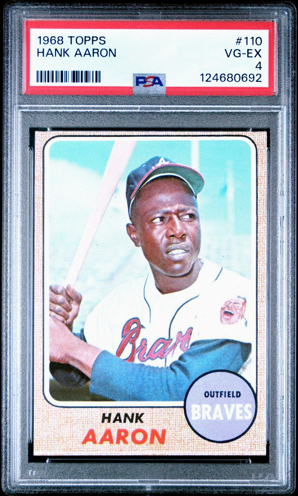 1968 Topps Hank Aaron #110, MLB HOF Atlanta Braves, PSA 4 SHARP EDGES, New Grade