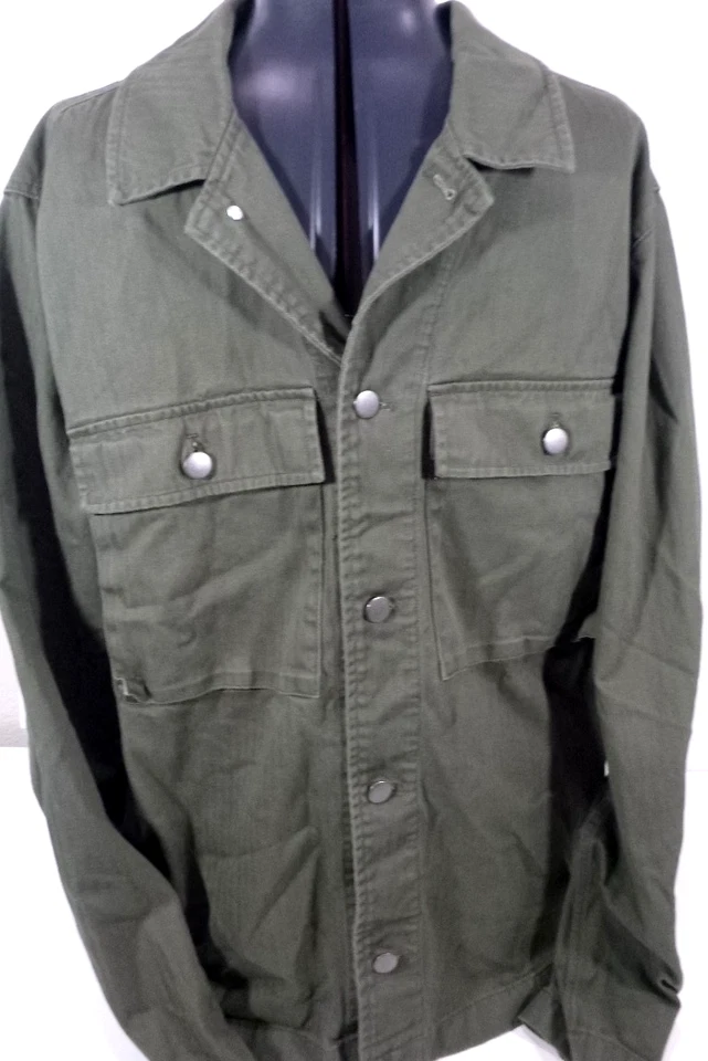 Old Navy-Mens Button-Up Casual Jacket-Large-Army Green-100% Cotton-Long Sleeve - Image 4 of 4