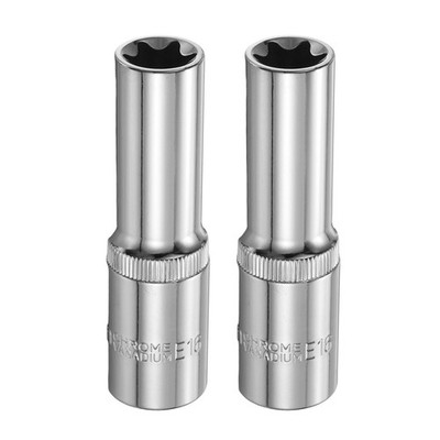 2 Stück E-Torx Nuss 1/2'' Antrieb E16 Stern 3.1'' Länge 6 Punkt Spline Nuss