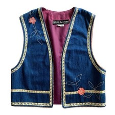 Vintage 70s Boho Hippie Country Western Folk Prairie Rodeo Cowgirl Denim Vest S
