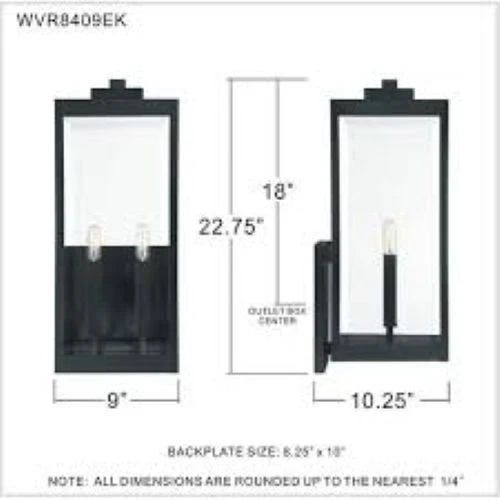 QUOIZEL WVR8409EK Modern Wall Sconce 22.75 Earth Black 2-Light Outdoor Light - Picture 3 of 3