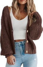 Women's Chunky Knit Open Front Sweater Long Sleeve Button Loose, Size XL