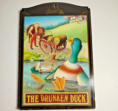 Wood Bar Pub Sign The Drunken Duck Made In England British Breweriana Nostalgic