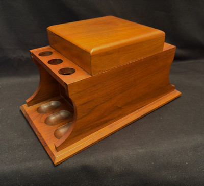 Very Clean Seldom Used Vintage Decatur USA Made Walnut 6 Pipe Rack Humidor Combo