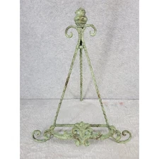 Vintage Metal Tabletop Easel Display Stand Green Distressed Ornate Victorian 15"