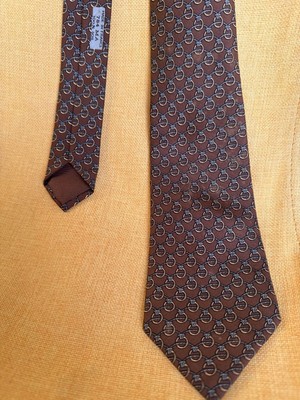 エルメス HERMES 006355T NECKTIE HERMES Necktie Tie Brown all-over pattern 100% Silk made in France