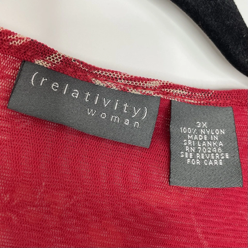 Top de malla de relatividad Y2K para mujer 3X rojo estampado floral hojas lechuga con volantes Foto 3 de 4