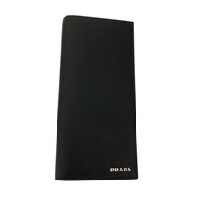 PRADA Saffiano leather long wallet black navy 050326