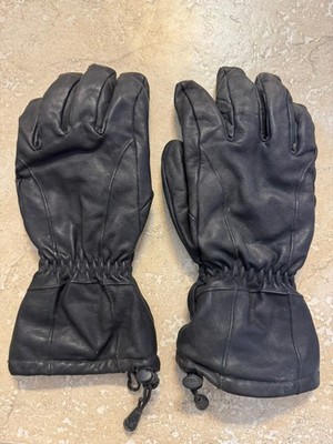 Women s ISOTONER SNOWGLORY PRIMALOFT  Black Leather GLOVES Long Cuffs Size Large
