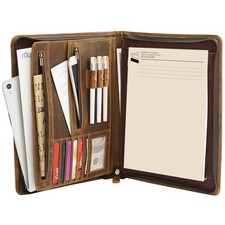 Leather Portfolio Organizer with Zipper Padfolio for Men Women