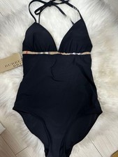 BURBERRY One Piece Swimwear Halter Neck XS Check Trim Black NWT Authentic