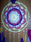 Hand crafted crochet dream catcher, yellow, purple, white. 13" x 26" — photo 3