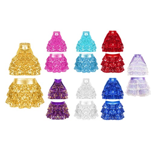 UK Girls Modern Jazz Dance Set Sequins Crop Top with Skirts Ballet Dance Clothes - Picture 2 of 57