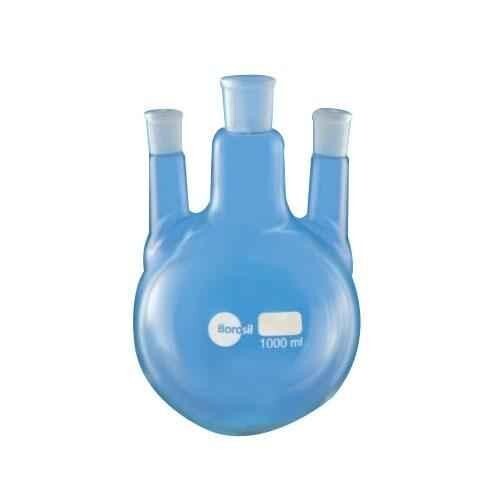 Borosil Flask With Round Bottom, Three Neck - Centre Neck And Two Parallel Side. - Picture 2 of 2