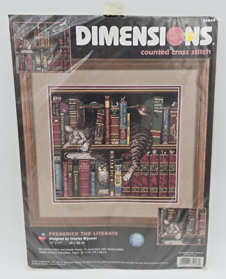 Dimensions Frederick the Literate Cross Stitch Library Tabby Cat Books Owl 35048