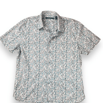Perry Ellis Womens Large Floral Button Up Shirt Short Sleeve 100% Cotton