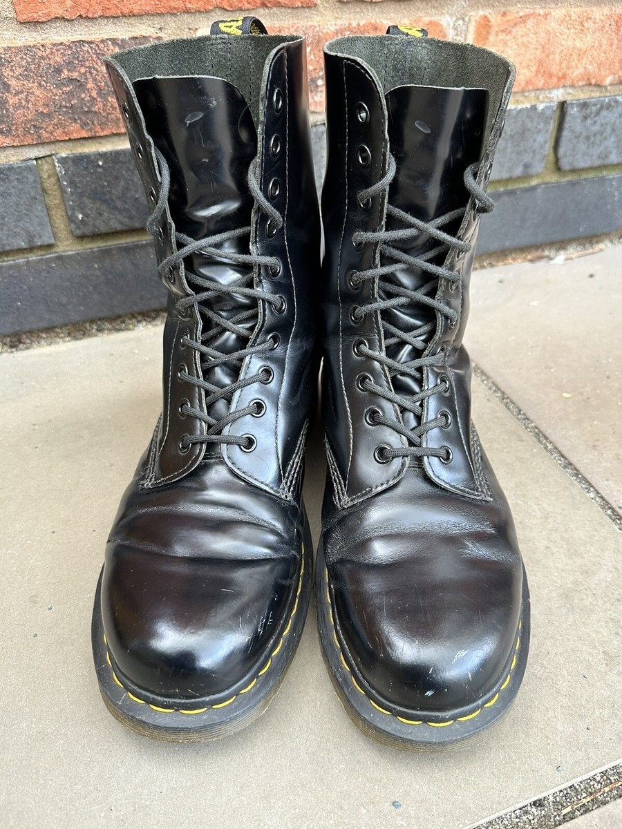 Dr Martens 1490 11857) 10 Eyelet Black Leather Boots Size UK