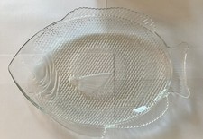 Vintage Oven Proof Glass Fish Plate Dish Serving Platter Made in USA 11 x 8"