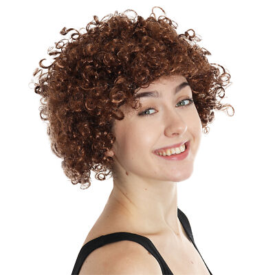 Braune Afro Perücke für Erwachsene 60er 70er Disco Hippie Kostüm Clown Funky Hair